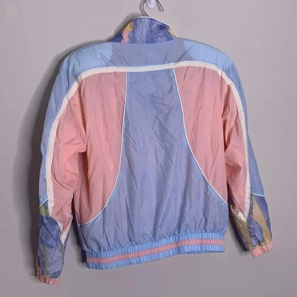 Vintage Retro Pastel Pink Blue East West Zip Up Windbreaker Jacket Size Medium - Picture 6 of 6